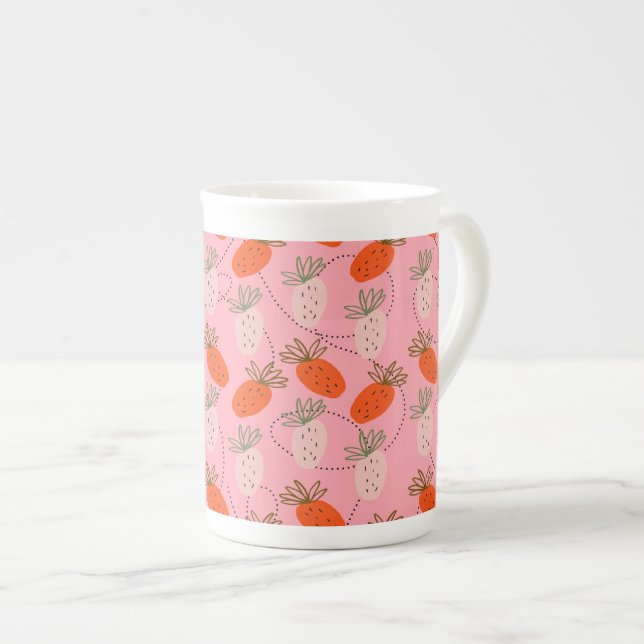 Strawberries Pink White Doodle Fruit Pattern     Bone China Mug (Front Right)