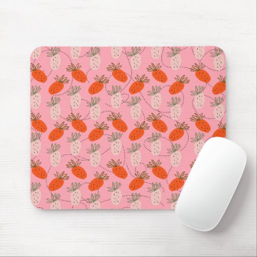 Strawberries Pink White Doodle Fruit Pattern  Mouse Pad