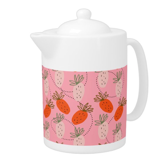 Strawberries Pink White Doodle Fruit Pattern     Teapot (Right)