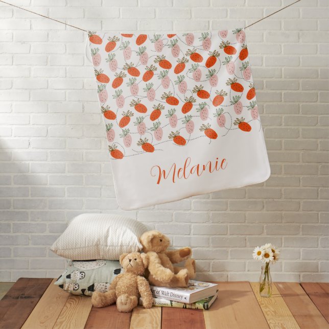 Strawberries Pink White Doodle Pattern     Baby Blanket (In Situ)