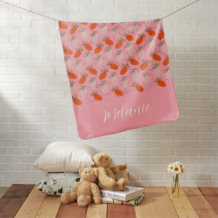 Strawberries Pink White Doodle Pattern Baby Blanket