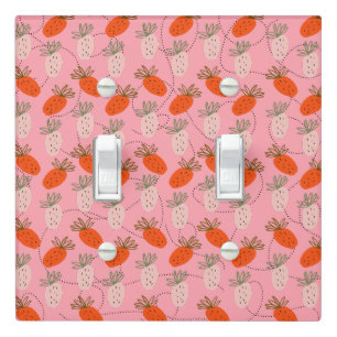 Strawberries Pink White Doodle Pattern Light Switch Cover