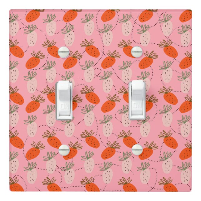 Strawberries Pink White Doodle Pattern   Light Switch Cover (In Situ)