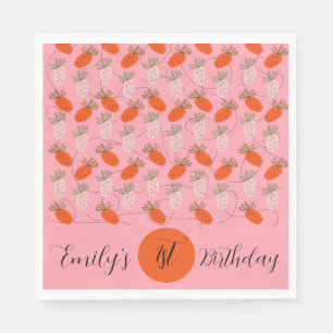 Strawberries Pink White Doodle Pattern Napkins