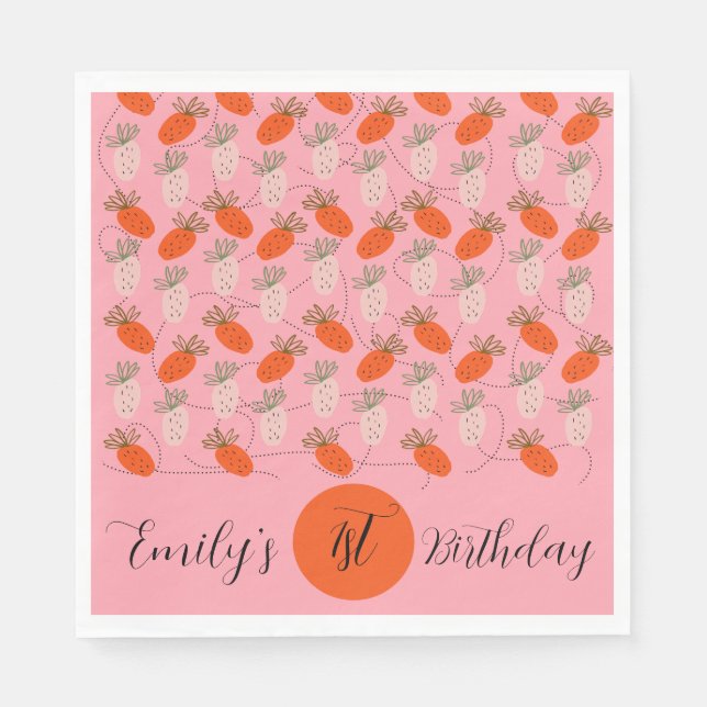 Strawberries Pink White Doodle Pattern      Napkins (Front)
