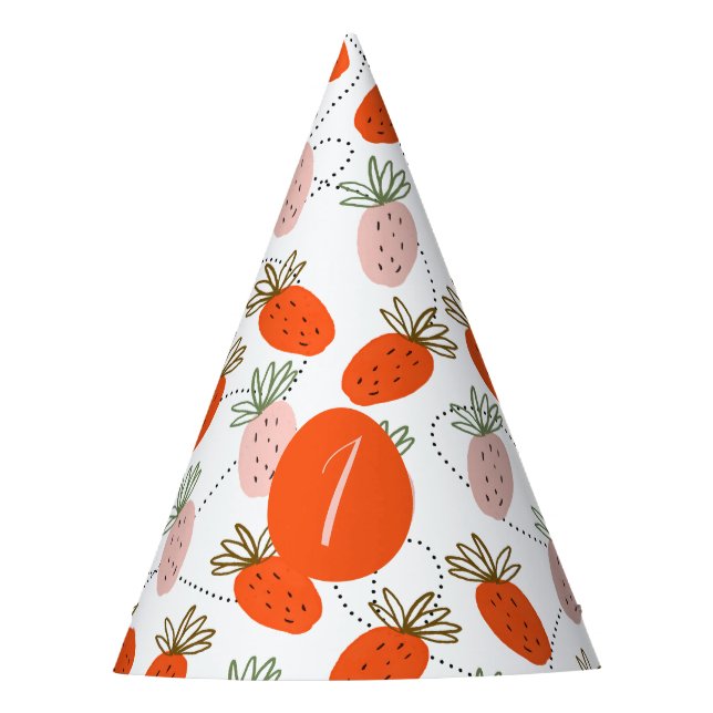 Strawberries Pink White Doodle Pattern      Party Hat (Front)