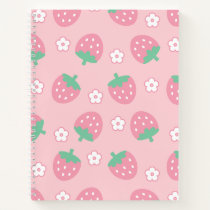 Strawberries Pink Flowers Dots Kawaii Cute Pastel Spiral Notebook