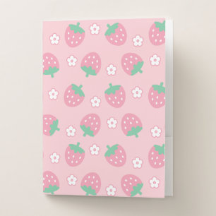Strawberries Pink White Flowers Sakura Kawaii Cute Pocket Folder