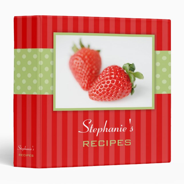 Strawberries Polka Dot Stripe Recipe Binder (Front/Spine)