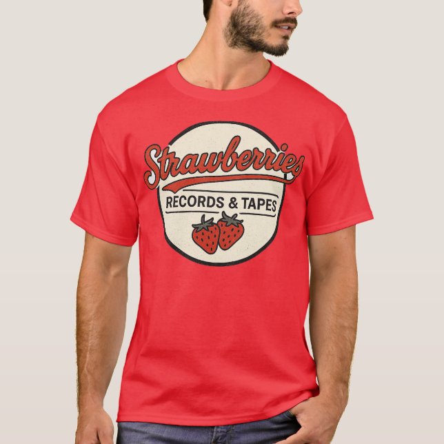 Strawberries Records and Tapes Retro T-Shirt (Front)