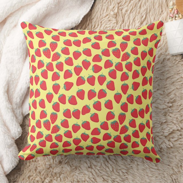 Strawberries Red and Green pattern Throw Pillow (Blanket)