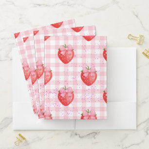 strawberries red and pink bows pocket folder