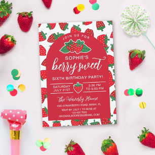 Strawberries Red Berry Sweet Birthday Party Invitation