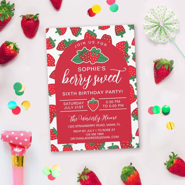 Strawberries Red Berry Sweet Birthday Party Invitation (Creator Uploaded)
