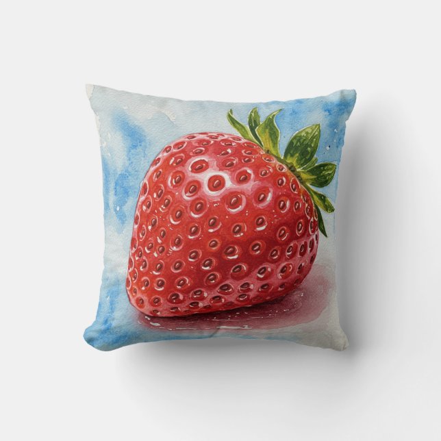 Strawberries Red Blue Green Summer Flower Pillow (Front)