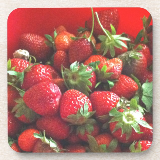 Strawberries red fruit photo coaster (Front)