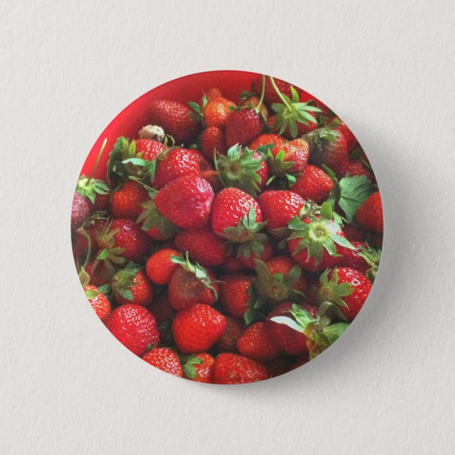 Strawberries red fruit photo pinback button (Front)