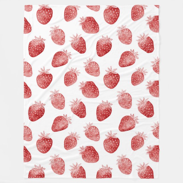 Strawberries Red White Dots Fleece Blanket (Front)