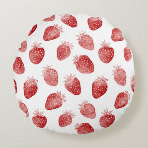 Strawberries Red White Dots Round Pillow