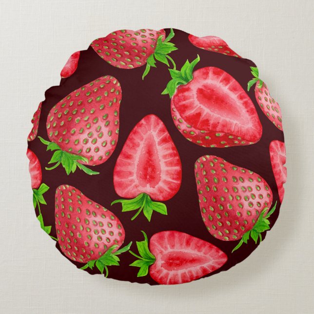 Strawberries Round Pillow (Front)