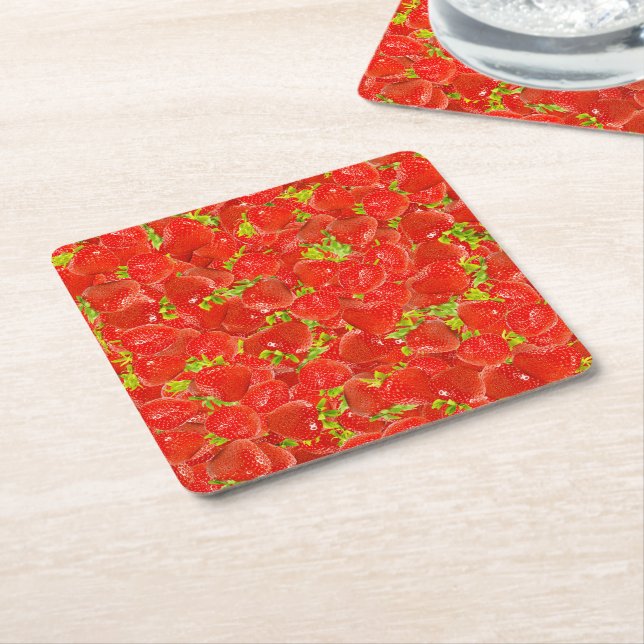 Strawberries Square Paper Coaster (Angled)