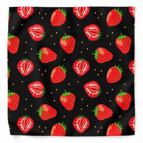 Strawberries Strawberry Pattern on Black Bandana
