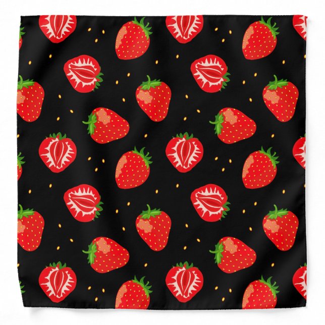 Strawberries Strawberry Pattern on Black Bandana (Front)