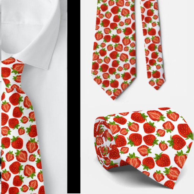 Strawberries Strawberry Pattern Red and White  Neck Tie (Creator Uploaded)