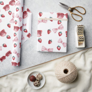 Strawberries Sunglasses Bows Birthday Wrapping Paper