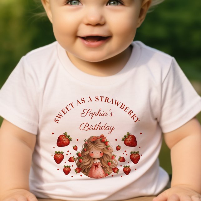 Strawberries Sweet Watercolor Girl 1st Birthday Baby T-Shirt (Creator Uploaded)