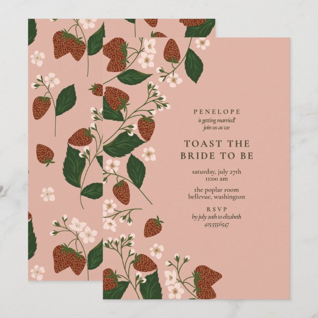 Strawberries Toast the Bride Cocktail Hour Shower  Invitation (Front/Back)
