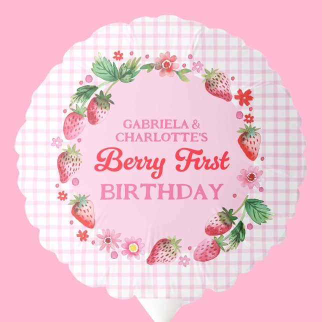 Strawberries Twin Sisters Joint Berry 1st Birthday Balloon (Strawberries Twin Sisters Joint Berry 1st Birthday Balloon)
