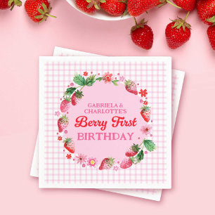 Strawberries Twin Sisters Joint Berry 1st Birthday Napkins