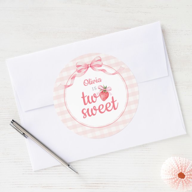 Strawberries Two Sweet 2nd Birthday  Classic Round Sticker (Envelope)