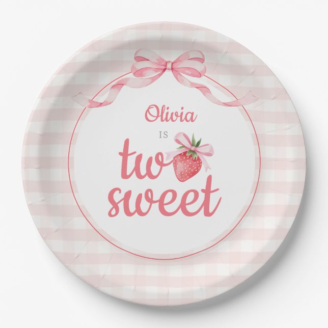 Strawberries Two Sweet 2nd Birthday Paper Plates (Front)