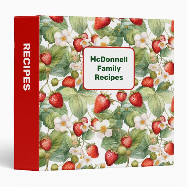 Strawberries Watercolor  3 Ring Binder (Front/Spine)