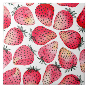 Strawberries watercolor and ink ceramic tile