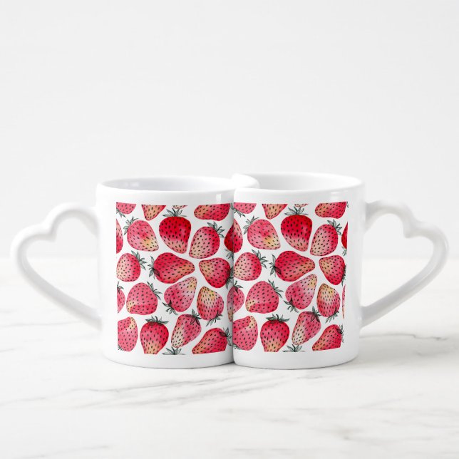 Strawberries watercolor and ink coffee mug set (Front Nesting)