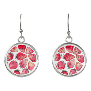 Strawberries watercolor and ink earrings