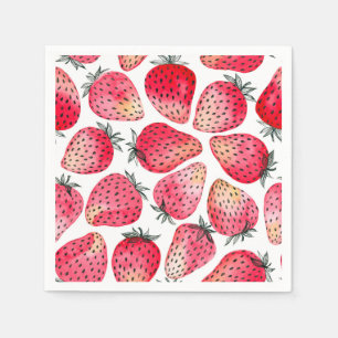 Strawberries watercolor and ink napkins