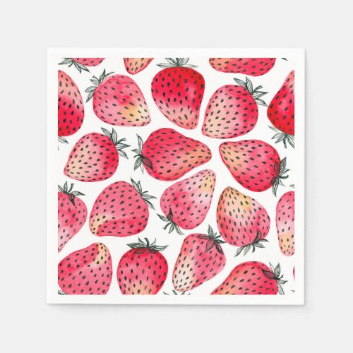 Strawberries watercolor and ink napkins
