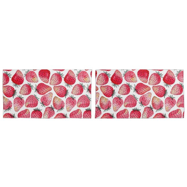 Strawberries watercolor and ink pillow case (Front-Set)