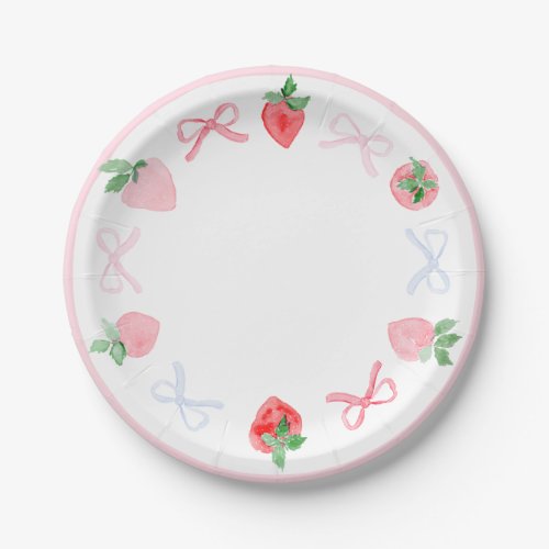 Strawberries watercolor berry first birthday paper plates