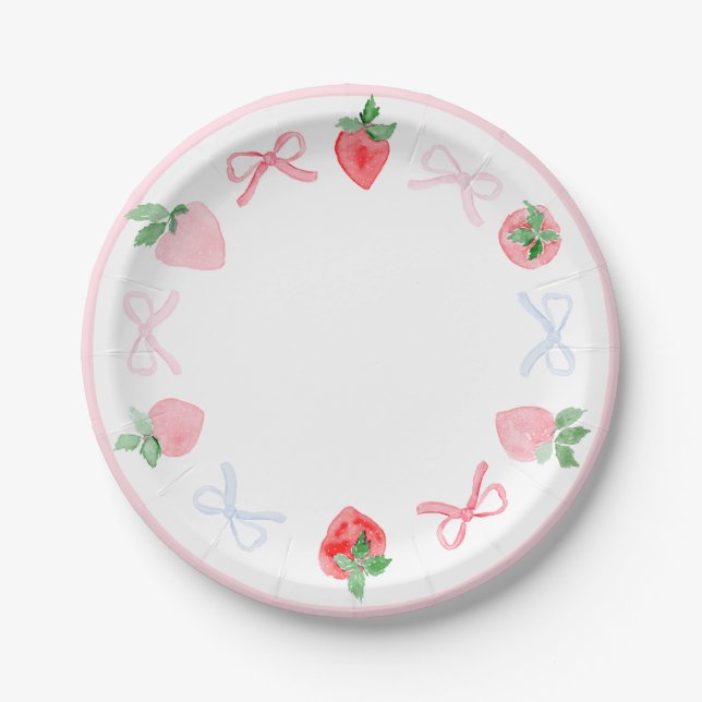 Strawberries watercolor berry first birthday paper plates (Front)