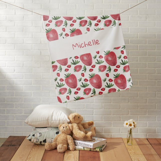 Strawberries Watercolor Hand-painted Baby Blanket (In Situ)