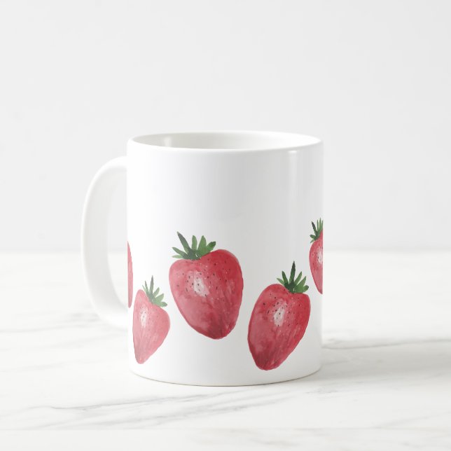 Strawberries Watercolor Hand-painted Coffee Mug (Front Left)