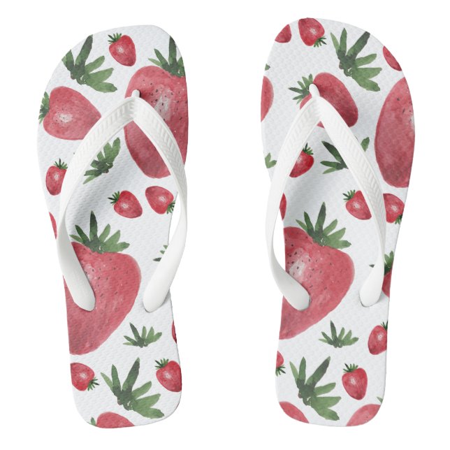 Strawberries Watercolor Hand-painted Flip Flops (Footbed)