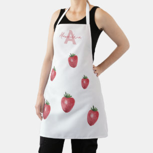 Strawberries Watercolor Hand-painted Monogrammed Apron