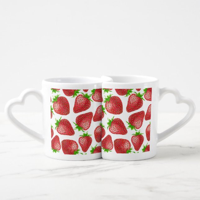 Strawberries watercolor pattern coffee mug set (Front Nesting)
