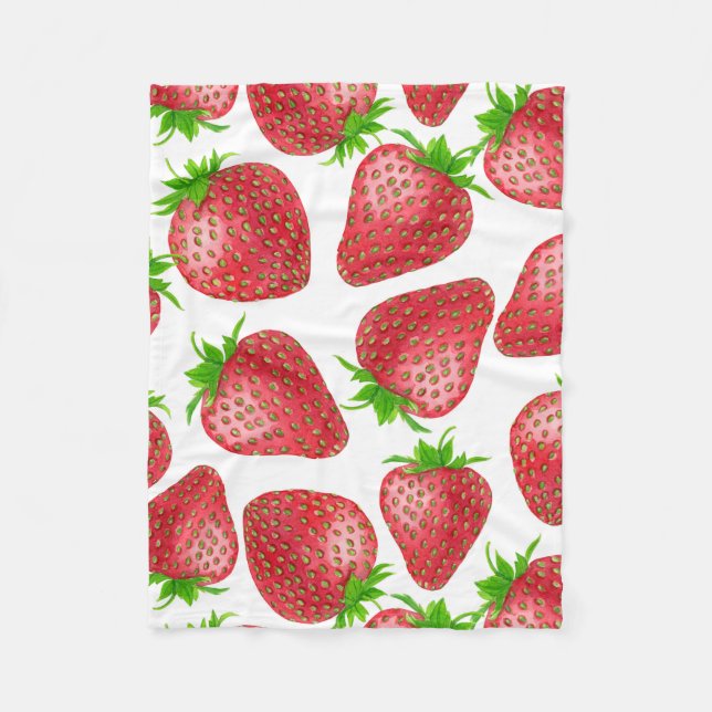 Strawberries watercolor pattern fleece blanket (Front)